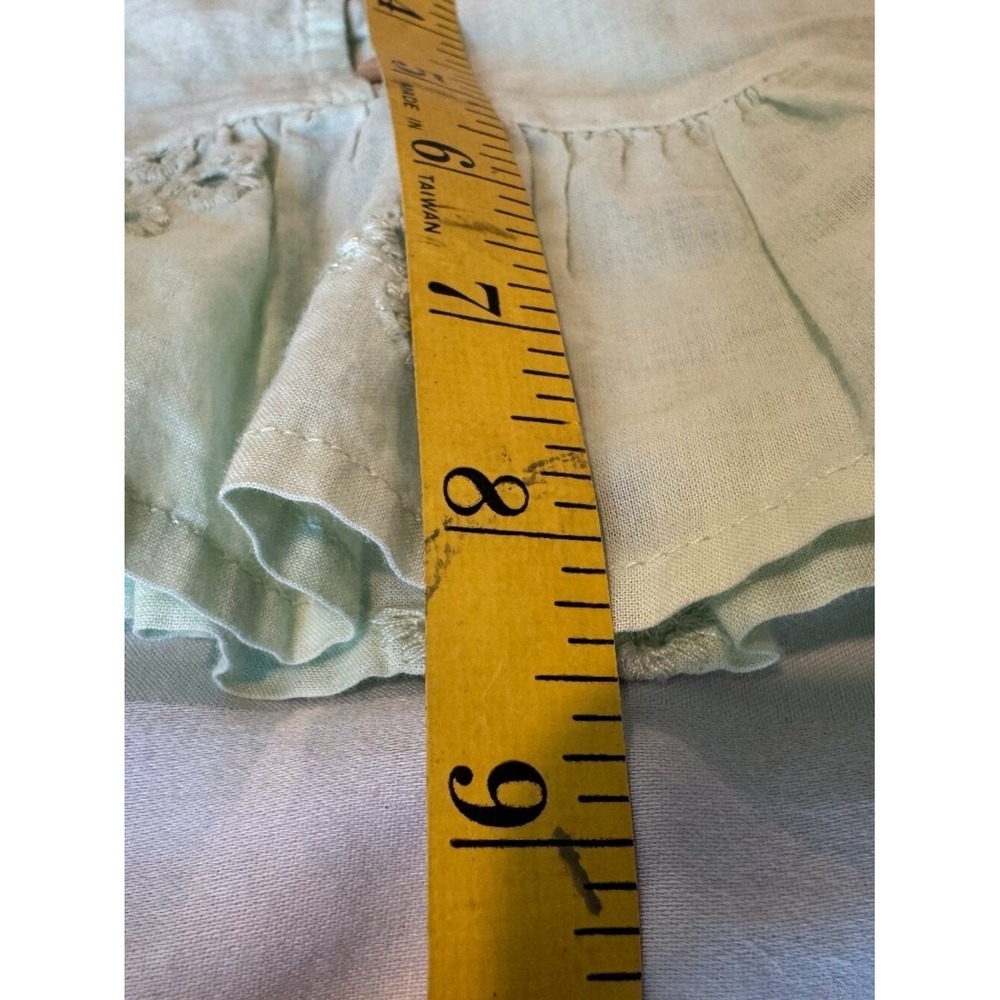 Zara Embroidered Eyelet Blouse M Puff Sleeve Cropped Top Mint Green Coquette - Picture 8 of 9